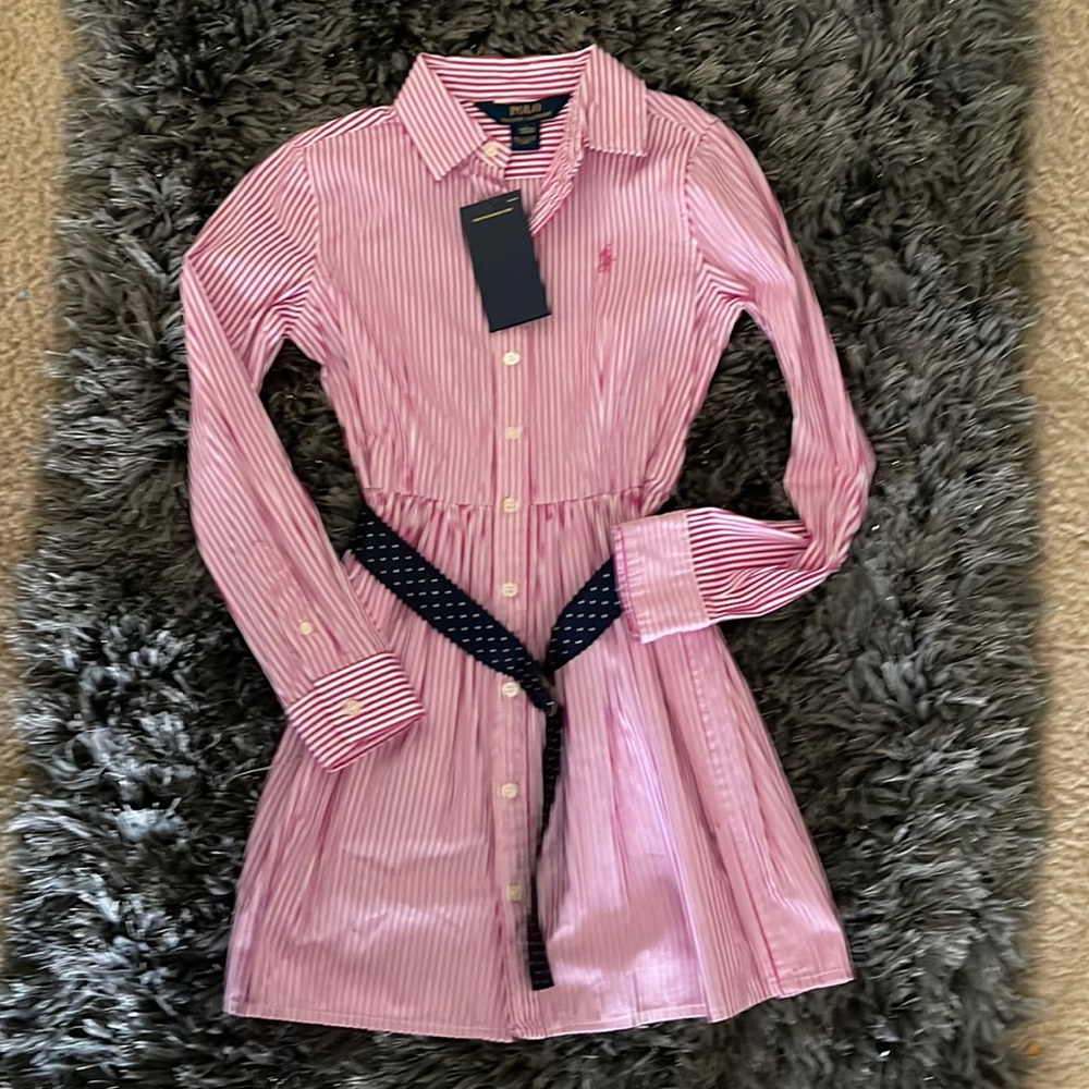 Dark pink and white shirt dress